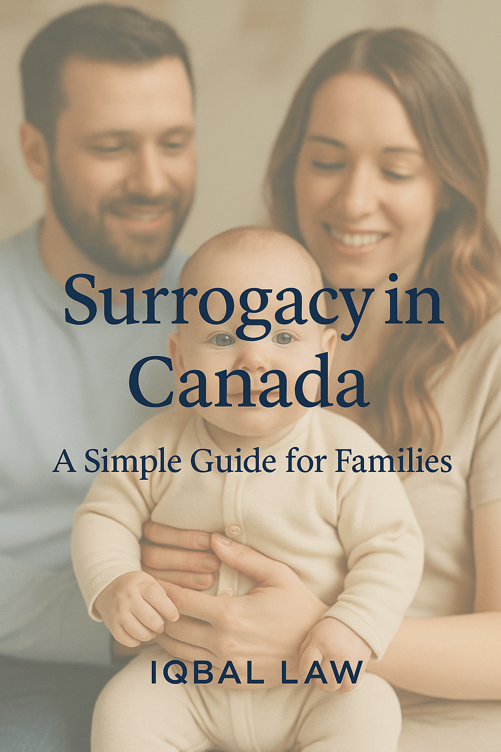 Illustration of intended parents and a surrogate with a heart symbol, representing surrogacy in Canada under legal guidance.
